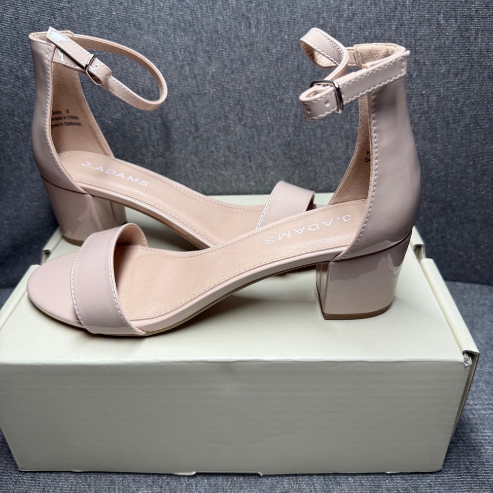 Block Heel Ankle Strap Sandals Nude J. Adams 8